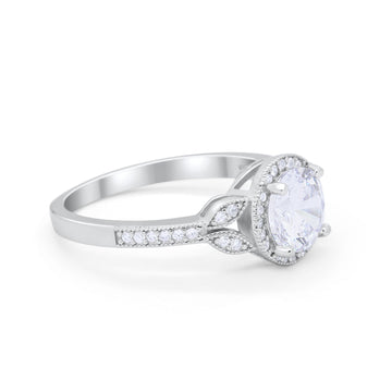 Art Deco Wedding Ring Halo Simulated Cubic Zirconia 925 Sterling Silver